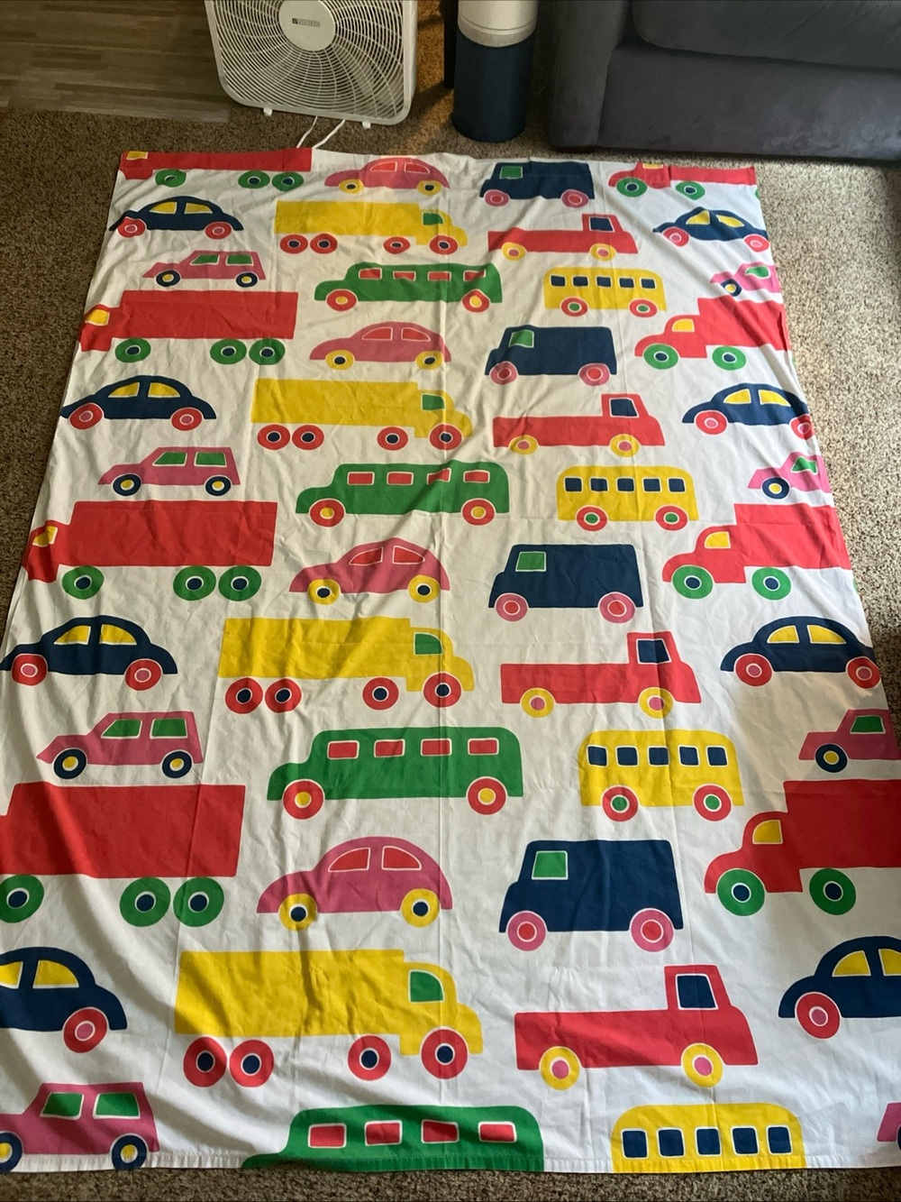 marimekko Cars And Trucks Print Flat Sheet Twin Vintage 1970s Bo Boo Dan Rivers